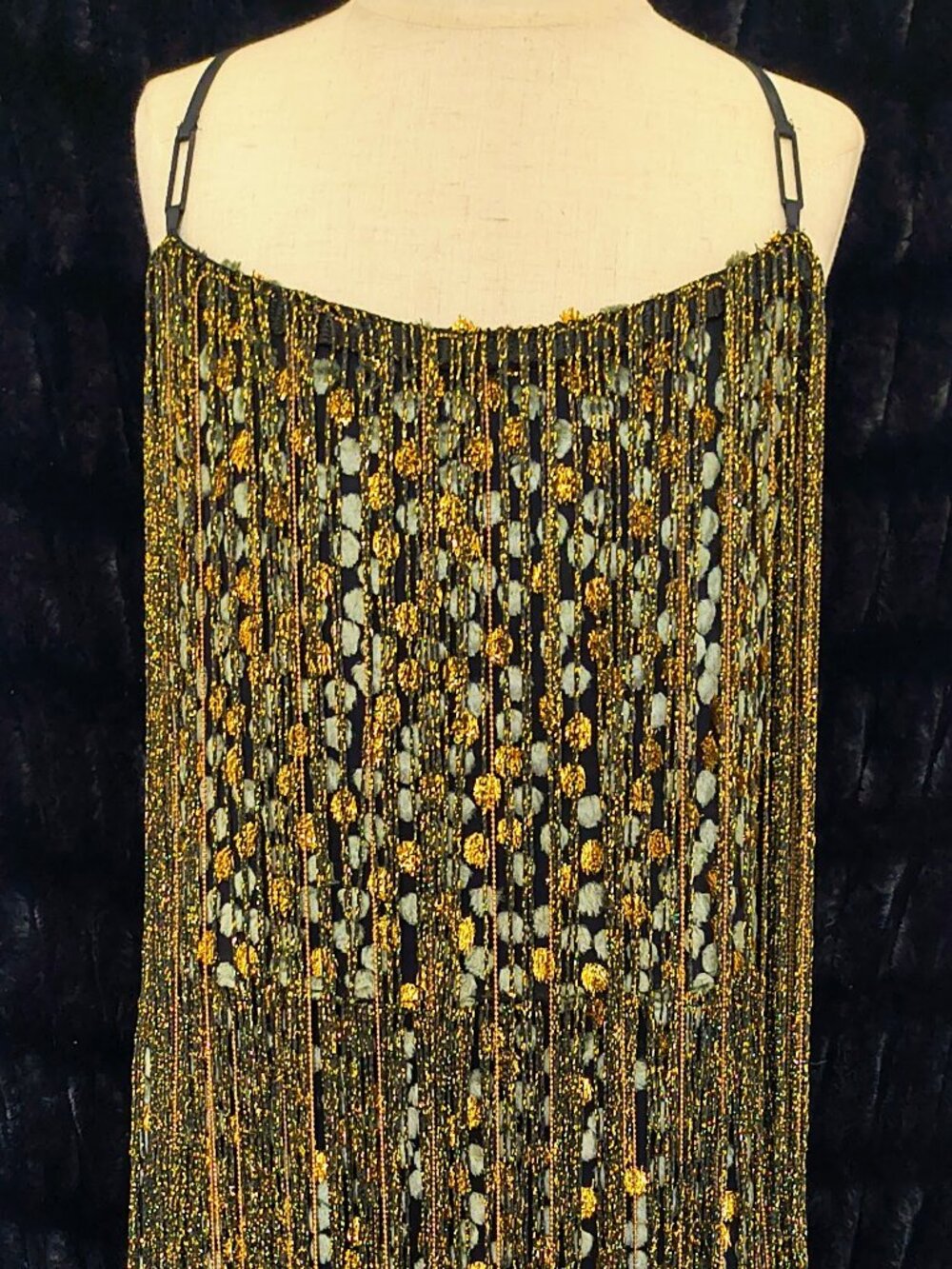 NWT Elie Tahari Pacey Metallic Fringe Slip Dress Gold Black - Size 0